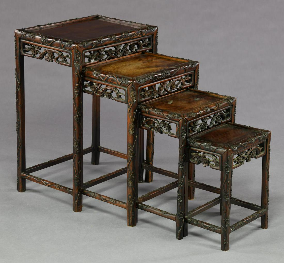 NEST OF FOUR CHINESE ROSEWOOD CARVED QUATTRO (1 of 1)