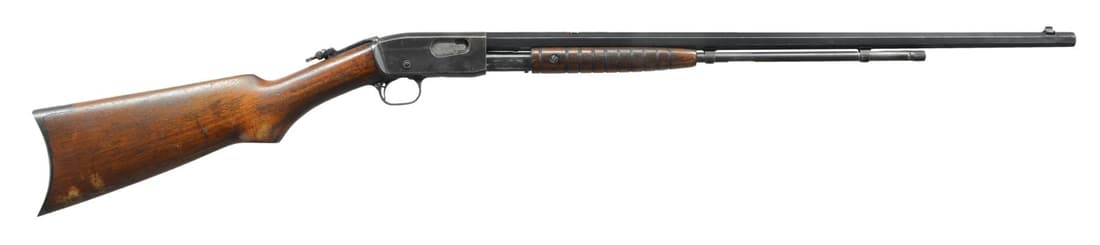 3 REMINGTON MODEL 12 PUMP ACTION RIFLES.: 1) MODEL 12B GALLERY SPECIAL. Cal. 22 S, L & LR. S# 62102. Bbl. 24" rnd. Sporting sights. Left side of receiver marked "GALLERY SPECIAL". Walnut pistol grip stock w/ crescent steel buttplate. Grooved 