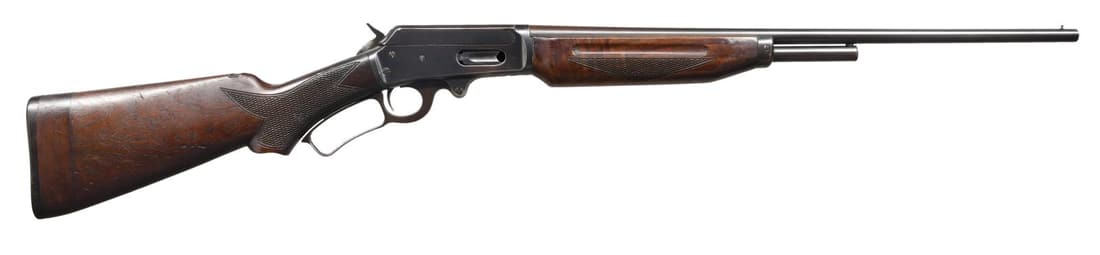 MARLIN 410 LEVER ACTION SHOTGUN.: Cal. .410 GA, 2", 2-3/4". S# 4724. Bbl 22". Blued finish with checkered solid wood buttstock and forend. Buttstock has been lengthened by 1-1/8" and is fitted with an unmarked smooth brown plastic but