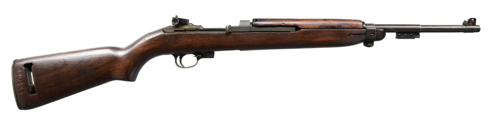 US WW2 ROCK-OLA M1 SEMI AUTO MILITA RY CARBINE.: Cal. 30 Carb. S# 1672192. Bbl. 18" marked behind front sight "ROCK OLA". Nice appearing carbine with many "ROCK OLA" marked parts. Updates likely done at the Augusta Arsenal during overhaul. Replaceme