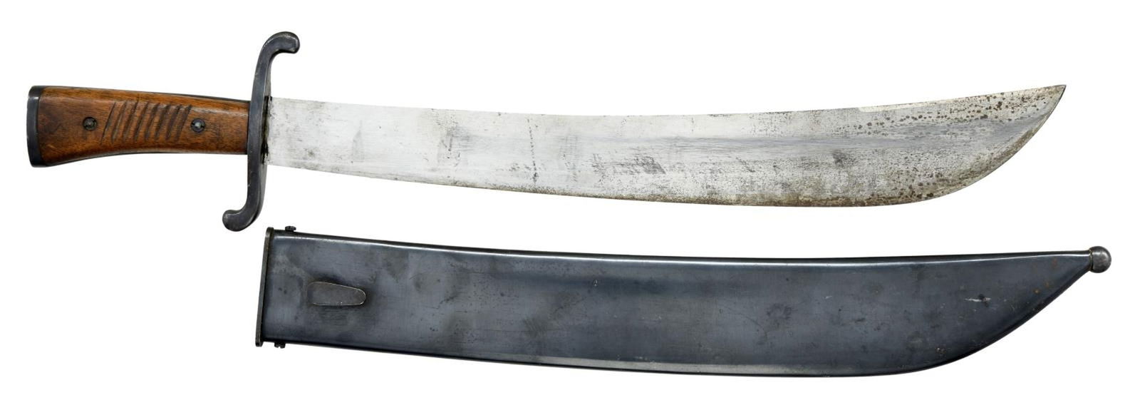 WWII GERMAN LUFTWAFFE TROPICAL SURVIVAL MACHETE.: A rare example of a survival machete issued to Luftwaffe personnel serving in tropical areas. Machetes like this were part of a survival kit that included flares, food, water, etc. Overall length: 21
