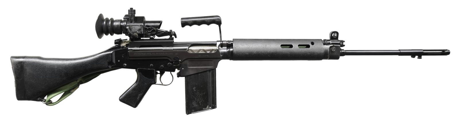 ENTERPRISE ARMS L1A1 RIFLE WITH TRILUX L2A2 SIGHT: Cal.308 S#EA1003773. Bbl.24.5" over brake. Enterprise Arms, L1A1 Sporter variant of the popular FAL, nicknamed ?The Right Arm of the Free World?. Matte blued upper receiver w/ black painted lower rece