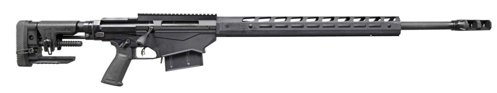 AS NEW 300PRC RUGER PRECISION RIFLE IN BOX.: Cal. 300 PRC. S# 1804-23266. Bbl. 26". Matte black finish. Magazine fed, precision bolt action rifle. Cold hammer-forged chrome-moly steel barrel w/ 5R Rifling, medium-contour, and a Ruger Precision R