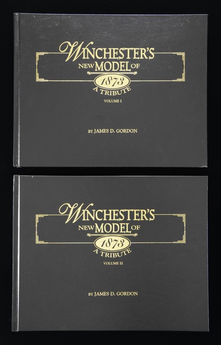 2 VOLUME SET OF "WINCHESTER'S NEW MODEL 1873: A TRIBUTE". This fine 2 volume set numbered 644 / 1,000 is signed by the author, James D. Gordon. Published in 1997 the books contain a wealth of information & illustrations of the Model 1873 lever ac