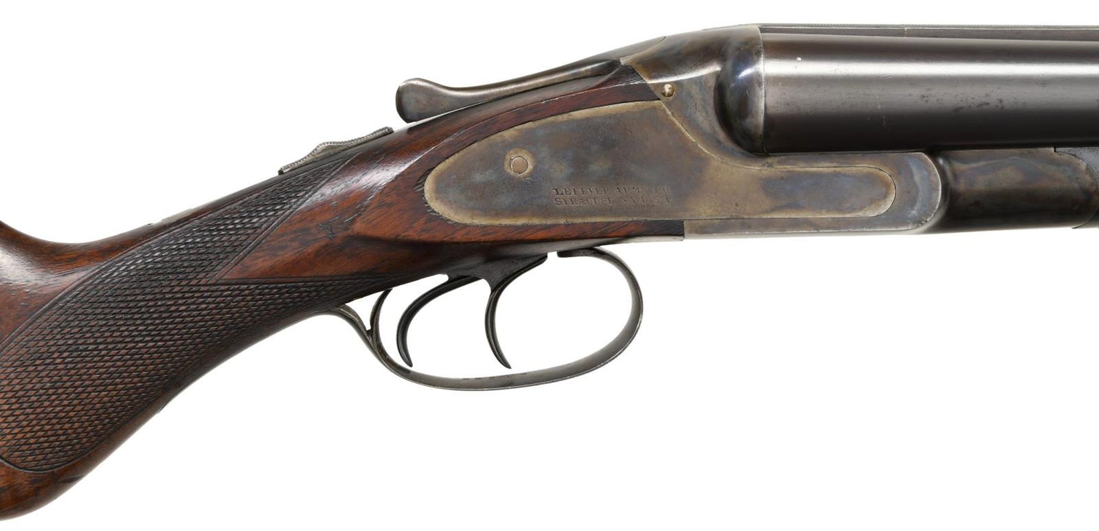 HIGH ORIGINAL CONDITION LEFEVER ARMS CO. DS GRADE: SXS SHOTGUN. Cal. 12 Ga., 2 3/4". S# 66515. The lowest grade offered by Lefever these guns are seldom found in good condition. This little used example has 28" barrels fitted with flat matted rib with