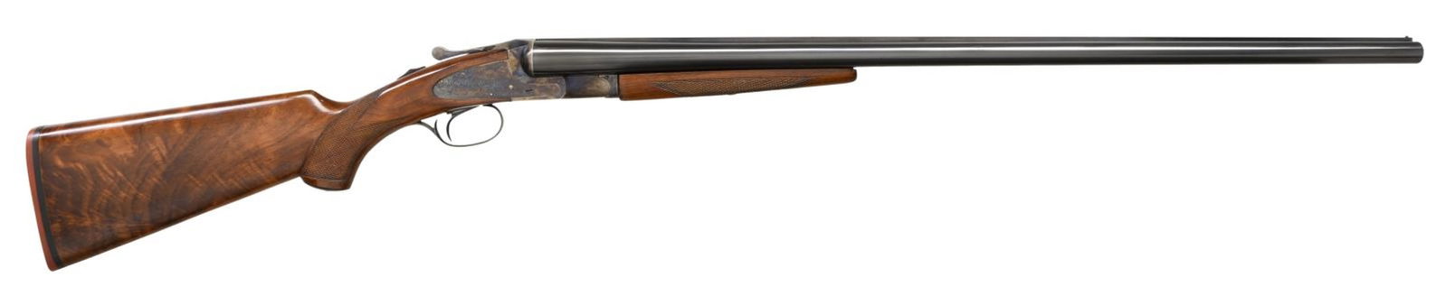 REFURBISHED POST WWII L.C. SMITH IDEAL GRADE: EJECTOR SINGLE TRIGGER SINGLE SIGHTING PLANE SXS SHOTGUN. Cal. 12 Ga., 2 3/4". S# S18772. The 30" London steel barrels fitted with raised solid rib have L.C. Smith info on top of right barrel. Barrel 