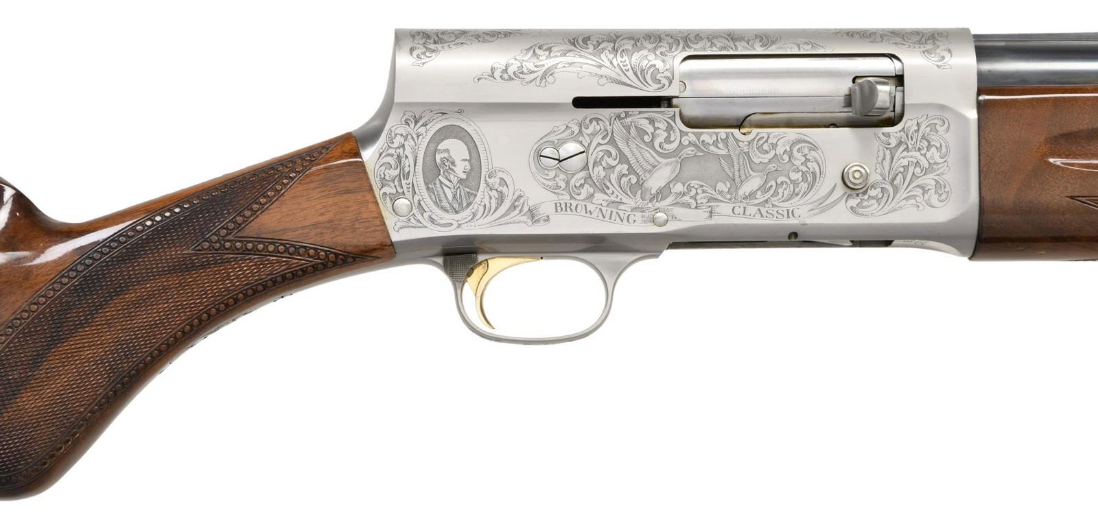 (1 OF 5000) BROWNING A5 CLASSIC SEMI-AUTOMATIC: SHOTGUN. Cal. 12 GA, 2 3/4". S# 211BC1636. Bbl 28". A5 Classic semi-automatic shotgun manufactured in Japan, engraved by Fabrique Nationale in Belgium, and imported/retailed by Browning Arms Company o