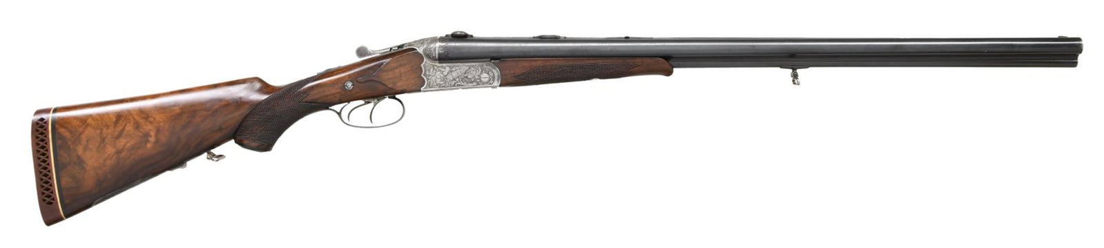 GERMAN FRANZ JAGER SIMSON-JAEGER VERSCHLUSS: DRILLING. Cal. 16 Ga., 2 1/2" / 9.3x74R. S# 3824. The Shoe lump 26" bbls. w/ slightly raised matted rib having blade front sight, pop up rear sight & screw attached rib extension for crossbolt. Claw m