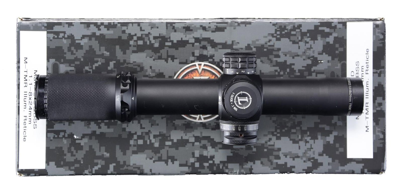 LEUPOLD MARK 8 CQBSS 1.1-8X24 SCOPE.: Tactical style scope. Matte black finish. 1.1-8x power. Illuminated crosshair first focal plane reticle. AA53 bullet drop compensator made for 77 grain 5.56 ammo. External adjustments. UNATTACHED ACCE