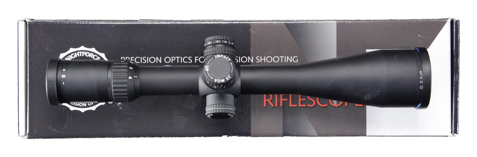 NIGHTFORCE C556 SVH 4-14X50MM F1 SCOPE WITH: FACTORY BOX. SVH 4-14x50mm F1 scope manufactured by Nightforce. Illuminated optic with MOAR reticule. Black anodized aluminum construction. UNATTACHED ACCESSORIES: original box containing factory pape