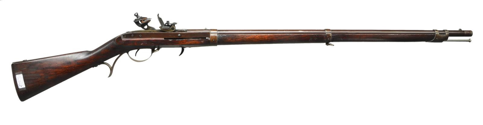 VERY FINE MODEL 1819 HALL BREECH LOADING FLINTLOCK: RIFLE TYPE II. Cal. 52. S# NSN. Standard configuration with brown 32 3/4" barrel, furniture and action. The Hall was made with total interchangeability of parts. sights are offset to the left to allow