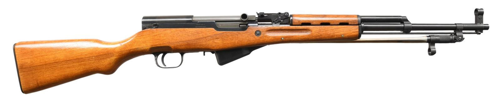 CHINESE NORINCO TYPE 56 (SKS) SEMI-AUTO RIFLE.: Cal. 7.62x39. S# 1706653. S# on all visible numbers match. Bbl. 20 1/2". Tangent rear sight graduated to 1,000 meters. Post front sight w/ protective hood. Import marked on right side of receiver. Lef