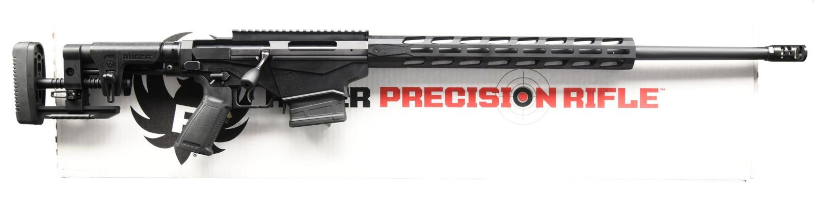 RUGER PRECISION 6.5 CREEDMOOR BOLT ACTION RIFLE.: Cal. 6.5 Creedmoor. S# 1802-54863. Bbl. 26" hammer forged 1 in 8 RH twist mediuim weight target (.75" at muzzle) with 5R rifling; 5/8-24 threaded muzzle having multi port hybrid muzzle brake. Mfg. 202