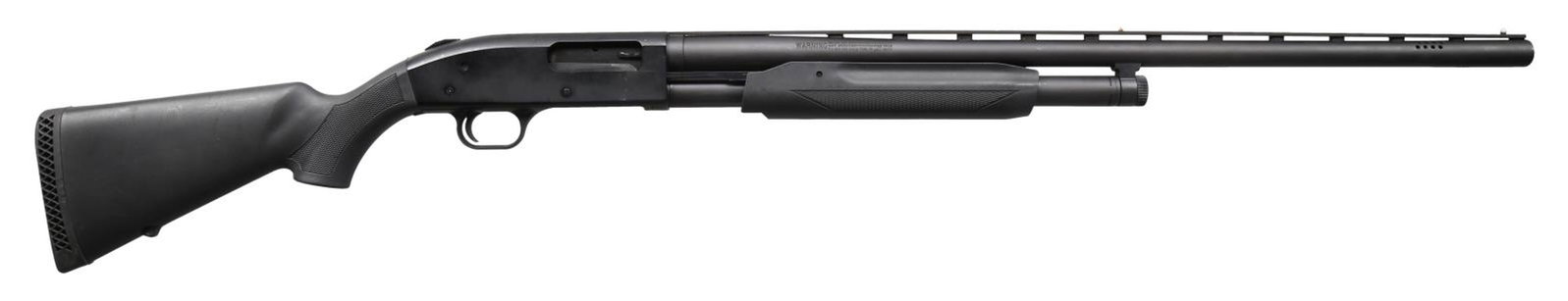MOSSBERG MODEL 500 PUMP ACTION SHOTGUN.: Cal. 12 GA, 2 3/4" & 3". S# V0044845. Bbl 28". Model 500 pump action shotgun manufactured by Mossberg. Left side of barrel is stamped with the caliber designation, with the underside of the receiver b
