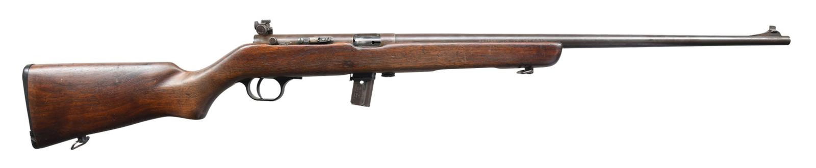 2 H&R MODEL 165 "LEATHERNECK" SEMI-AUTOMATIC: RIFLES. ALL: Cal. 22 LR. Bbl 23". Model 165 "Leatherneck" semi-automatic rifles manufactured by Harrington & Richardson. The left side of the bbls. are marked " "LEATHERNECK" " over the model and cal.