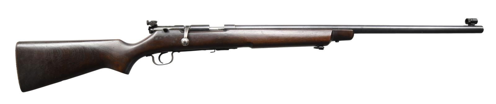 STEVENS RANGER BOLT ACTION RIFLE.: Cal. 22 LR. NSN. Bbl. 26". Globe front sight. Receiver mounted Lyman aperture rear sight. Bbl. & receiver each have two vacant screw holes. Sears brand of a Stevens 416 bolt action rifle. Blue finish.