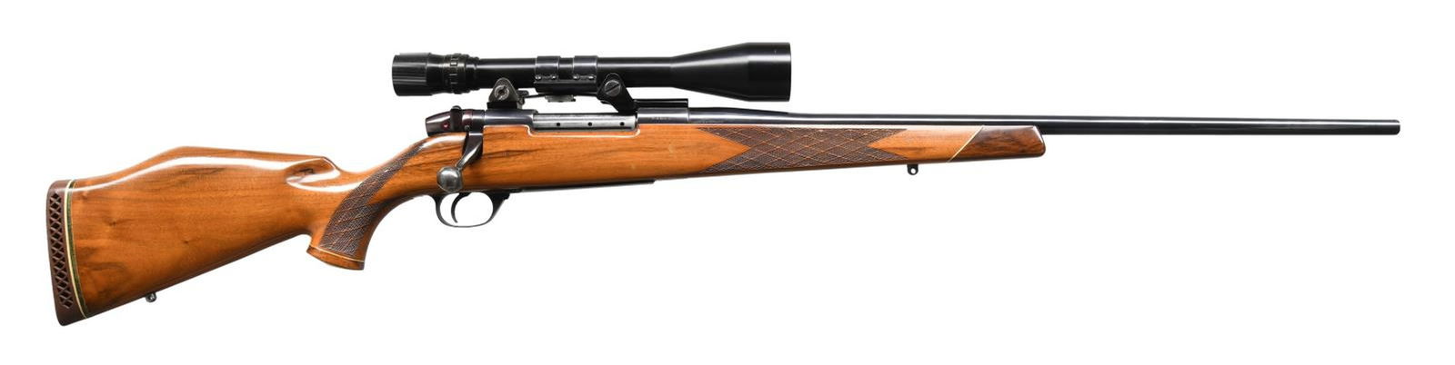 WEATHERBY MKV BOLT ACTION RIFLE.: Cal. 270 Mag. S# P6921. Bbl. 24". West German made rifle, imported by Interarms. Rifle is equipped w/ a Bausch & Lomb Balvar 2.5-8x power scope. Scope has crosshair reticle & good optics. Checkered pi