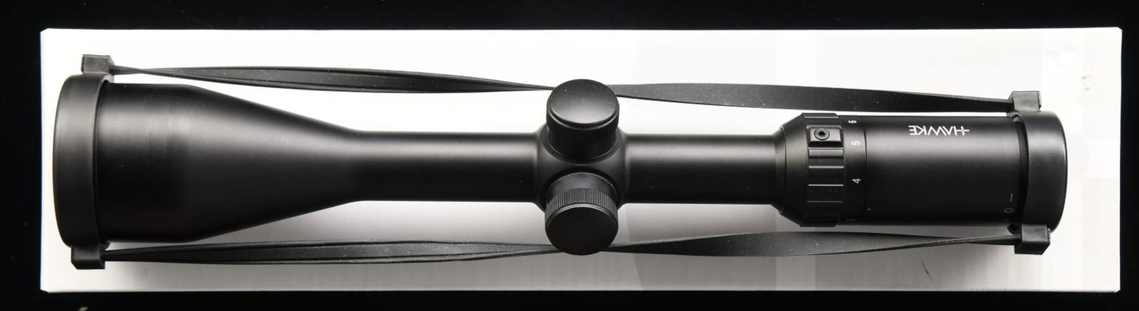 HAWKE VANTAGE 3-9x50MM RIFLE SCOPE.: 3-9x50MM w/ 30/30 duplex reticle. 1" tube matte finished. Finger tip adjustment w/ protective caps. European style fast focus. Made in China. UNATTACHED ACCESSORIES: slip on scope caps, matching box w