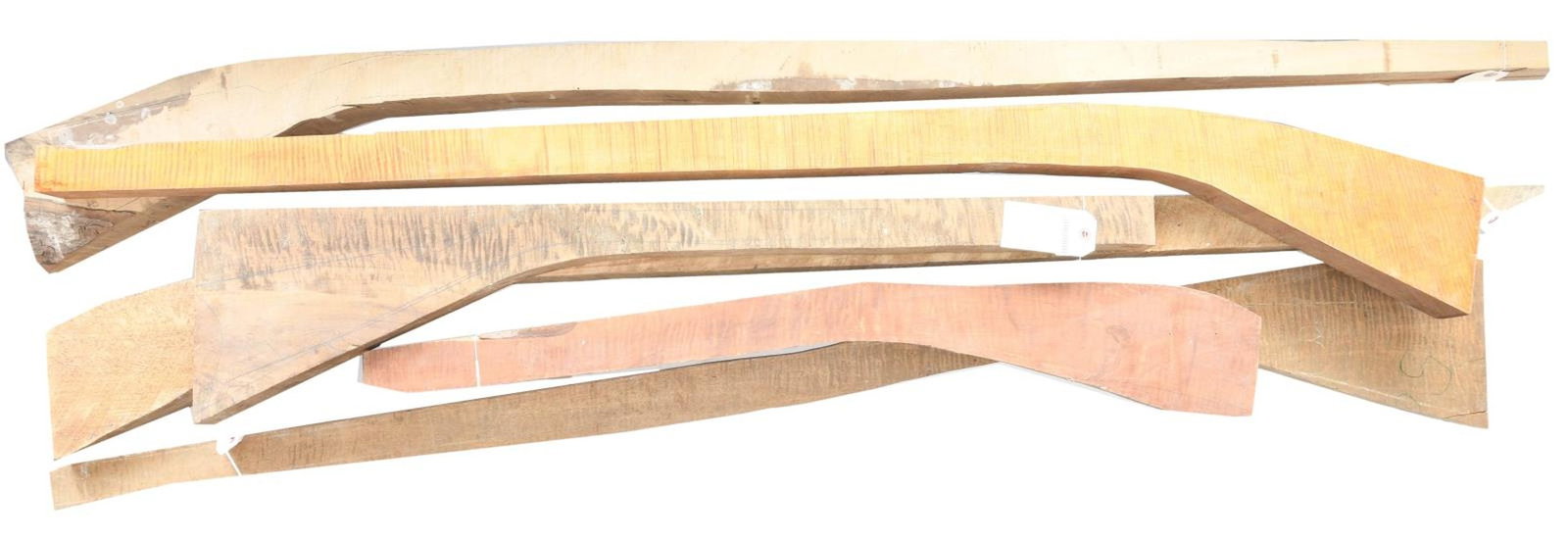 LOT OF 6 KENTUCKY RIFLE / RIFLE STOCK WOOD BLANKS.: Lot consists of: 1) Unmarked Kentucky Rifle wood blank measuring 72" in length and 2 3/4" in thickness. 2) Unmarked Kentucky Rifle wood blank measuring 64 3/4" in length and 2 7/8" in thickness. 3) Un