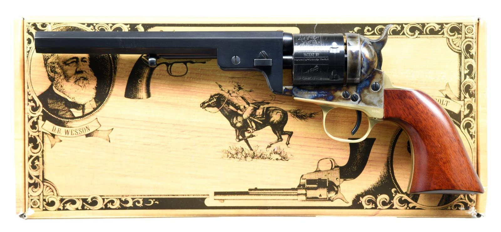 CIMARRON 51 R-MASON CONVERSION REVOLVER.: Cal. 38 Spl. S# X41940. Bbl. 7 1/2" oct. Cimarron imported Richards Mason 1851 clone. Brass post front sight. Case colored frame, loading gate & hammer. Blue bbl., ejector rod & cyl. Cyl. has navy sce