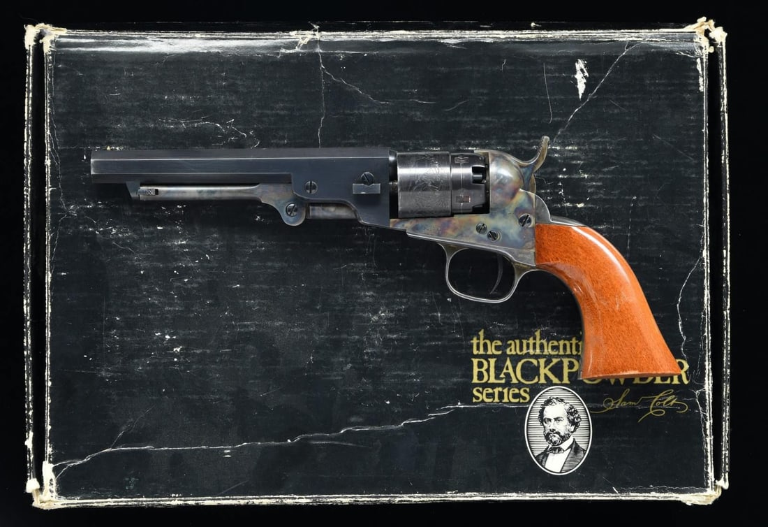 2ND GEN COLT 1862 POCKET NAVY REVOLVER.: Cal. 36. S# 52726. Bbl. 5 1/2" oct. Brass post front sight. Blued bbl. & engraved cyl. Case colored hammer, frame & ejector rod. Silver plated trigger guard & grip frame. Smooth walnut grips. UNATTACH