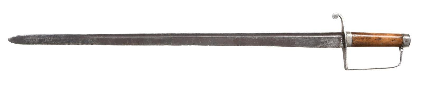 AMERICAN NCO SPADROON.: Overall length: 29 3/4". Blade length: 24 3/4". This is a late 18th or early 19th century American NCO sword of spadroon form. It has a plain blade with a narrow fuller near the spine. Simple iron D-g