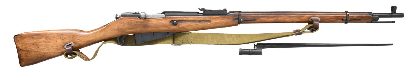 WWII RUSSIAN MODEL 91/30 BOLT ACTION MILITARY: RIFLE. Cal. 7.62x54 R. S# 9130335177. Bbl. 28 3/4". Barrel is marked over chamber with "hammer and sickle in wreath", indicating Izhevsk Arsenal manufactured. Original S# 5273 also matches bolt, floor