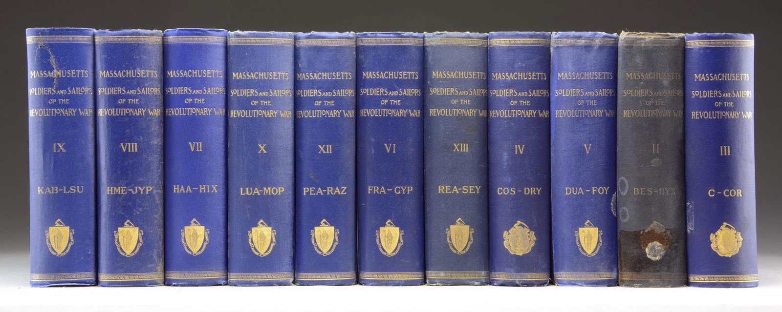 BOOKS TITLED “MASSACHUSSETTS SOLDIERS & SAILORS OF: THE REVOLUTIONARY WAR”. These highly sought after books are prized by historians and researchers of the Revolutionary War. Much of the information contained in these volumes can be found in no o