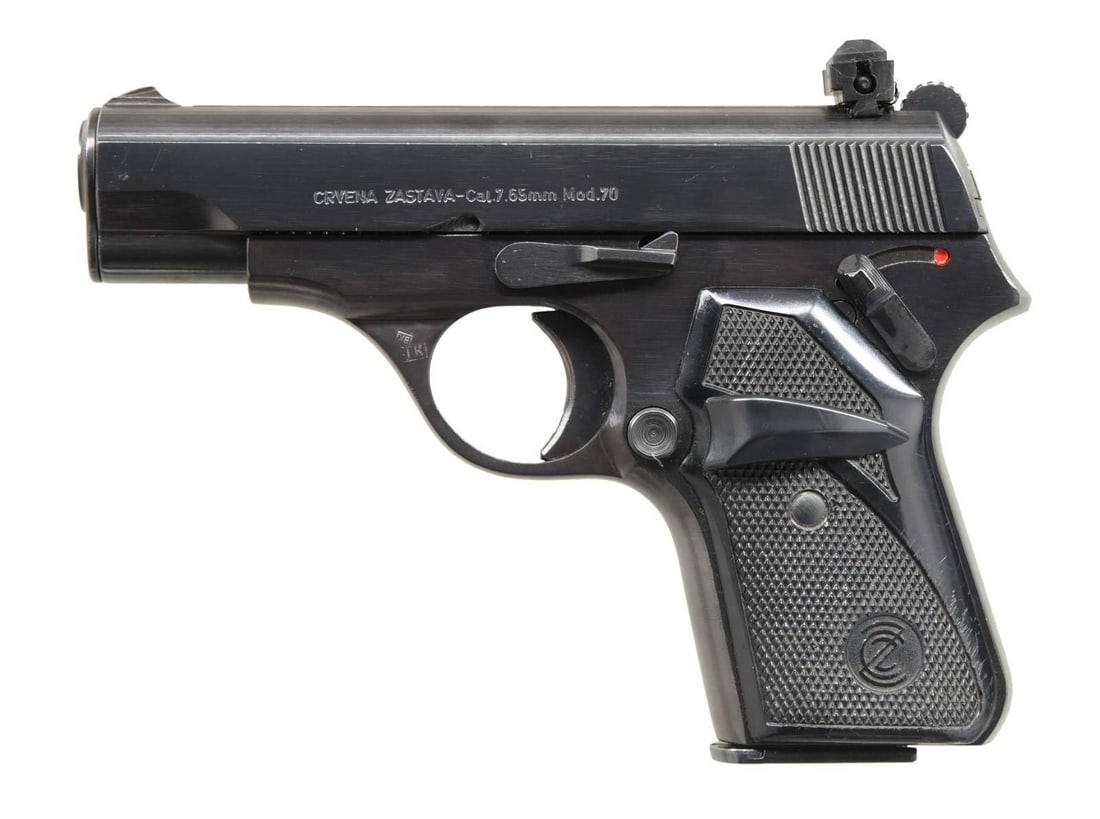 ZASTAVA M70 SEMI-AUTOMATIC PISTOL.: Cal. 7.65mm. S# 238090. Bbl. 3 5/8". M70 semi-automatic pistol manufactured at the Zastava arsenal in Yugoslavia and imported by GRC of Martinsburg, WV. The left side of the slide is marked "CRVENA ZA