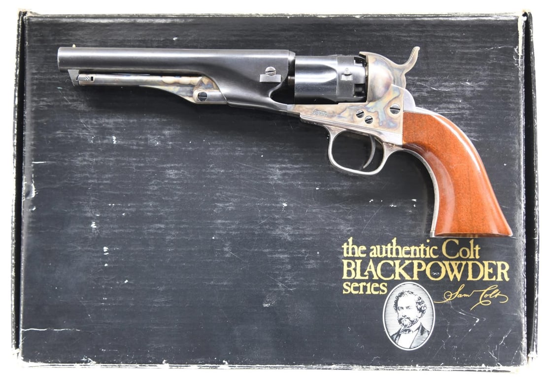 2ND GENERATION COLT 1862 POLICE POCKET REVOLVER.: Cal. 36. S# 51565. Bbl. 5 1/2". Brass post front sight. Blued cyl. & bbl. Case colored ejector rod, frame & hammer. Silver plated trigger guard & grip straps. Smooth walnut grips. UNATTACHED ACCESSORI