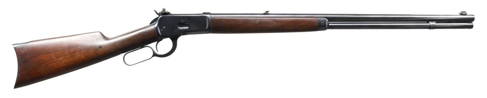 WINCHESTER MODEL 1892 LEVER ACTION RIFLE.: Cal. 44 WCF. S# 993132. Bbl. 24 1/4". Model 1892 lever action rifle mfg. by Winchester in 1928. The left side of the bbl. is marked "-MODEL 92-", followed by the Winchester trademark logo & "-44 W.C.F