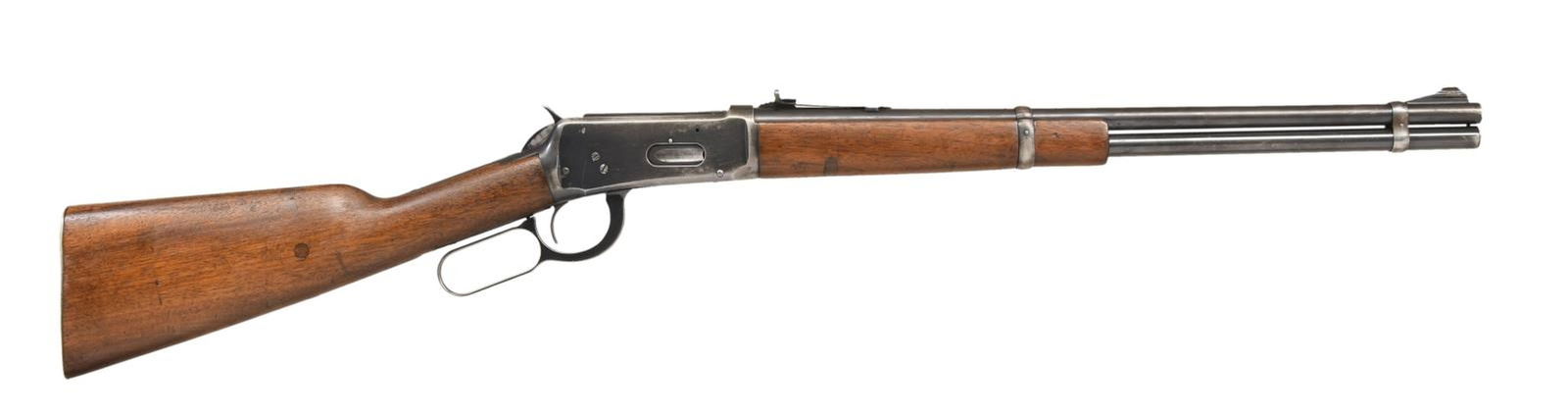 WINCHESTER MODEL 94 LEVER ACTION CARBINE.: Cal. 30 WCF. S# 1274321. Bbl. 20". Model 94 lever action carbine mfg. by Winchester in 1941. The left side of the bbl. is marked with Winchester's mfg. information, followed by the Winchester trademar