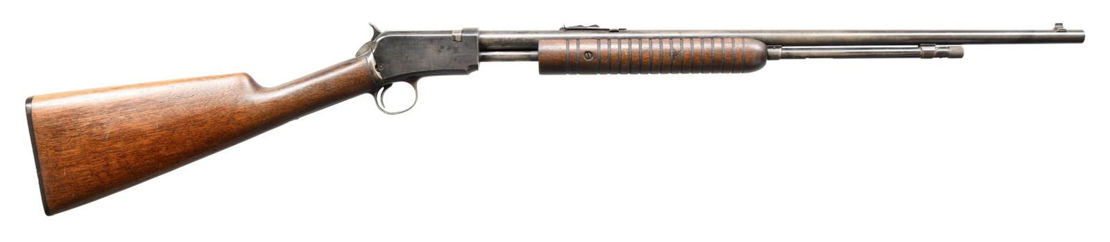 WINCHESTER MODEL 62A SLIDE ACTION RIFLE.: Cal. 22 S, L, LR. S# 99372. Bbl. 23". Model 62A slide action rifle mfg. by Winchester in 1939. The left side of the bbl. is marked with Winchester's mfg. information, followed by the model and cal. de