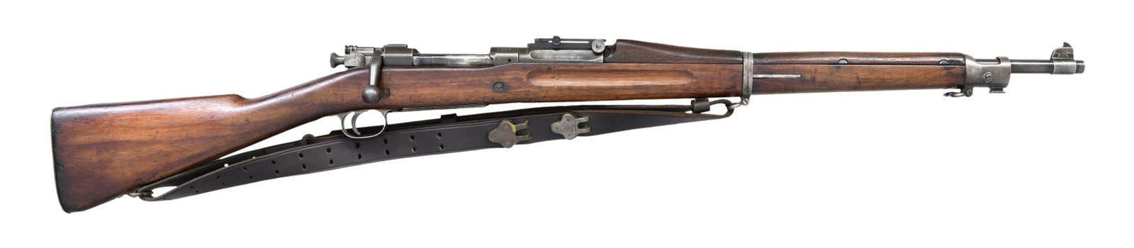 U.S. PRE WWI ROCK ISLAND ARSENAL MODEL 1903 BOLT: ACTION MILITARY RIFLE. Cal. 30-06. S# 332803. Bbl. 24". Replacement bbl. marked behind front sight: "SA (flaming bomb) 9-20." Ladder rear sight without the volley notch. Dished elevation and windage k