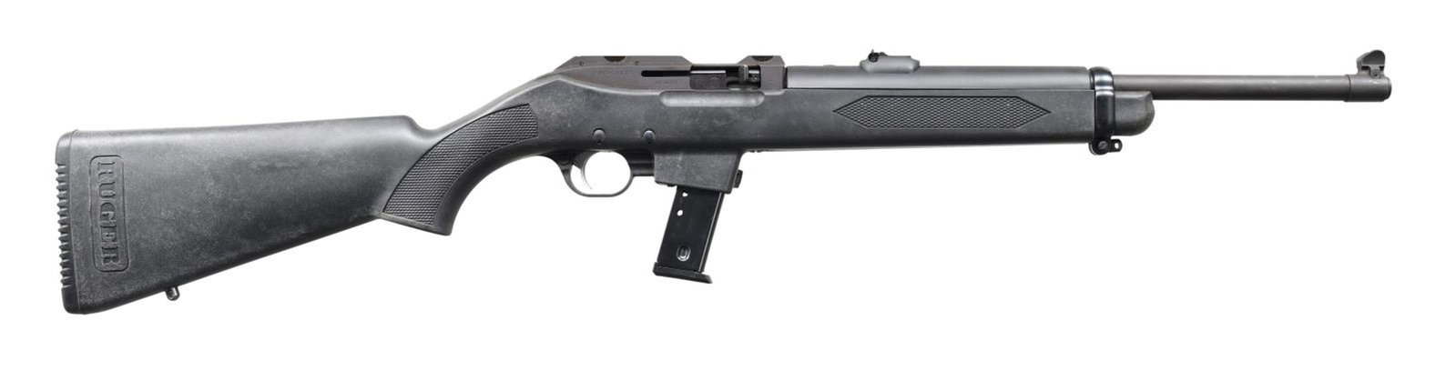 RUGER 40 S&W CARBINE MODEL SEMI-AUTO CARBINE.: Cal. 40 S&W. S# 480-14658. Bbl. 16 1/4" with serrated blade sight having protective wings, plus white outlined adjustable rear. Mfg. 2004 (1997-2006) per noted Ruger references and shipped 2006 per Ru