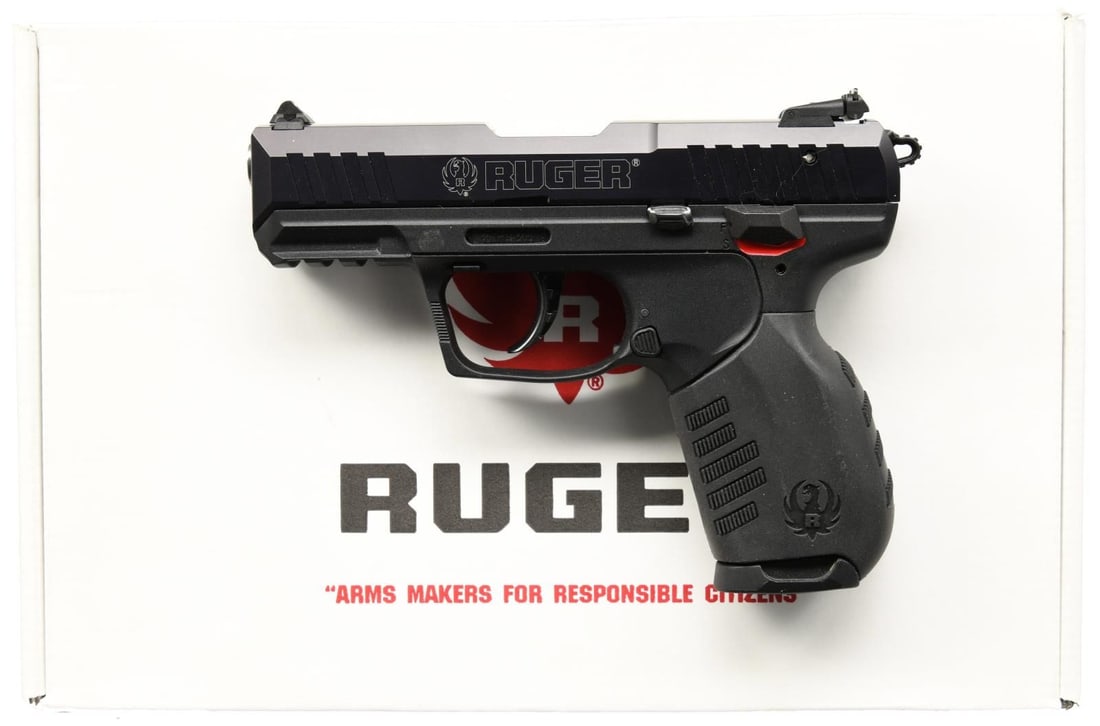 RUGER MODEL SR22PB DOUBLE ACTION SEMI-AUTO PISTOL.: Cal. 22 LR. S# 361-14366. Bbl. 4.5" stainless. Mfg. 2012 (2012 to date) in Mayodan, NC as Model 03600, with matte finish and catalog number SR22PB. Polymer frame with changeable backstrap (large insta