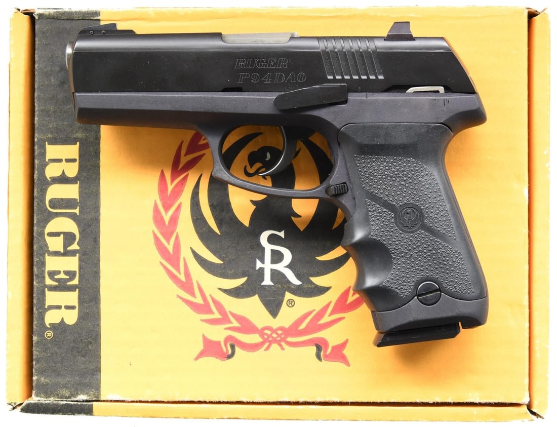 RUGER MODEL PP944NDAOW SEMI-AUTO PISTOL.: Cal. 40 S&W. S# 340-50032. Bbl. 4 1/4" stainless. Mfg. 1995 (1994-2004) as Model 03463 in blued finish, no safety, black ambidextrous magazine release, black trigger and hammer, Hogue wrap around fing