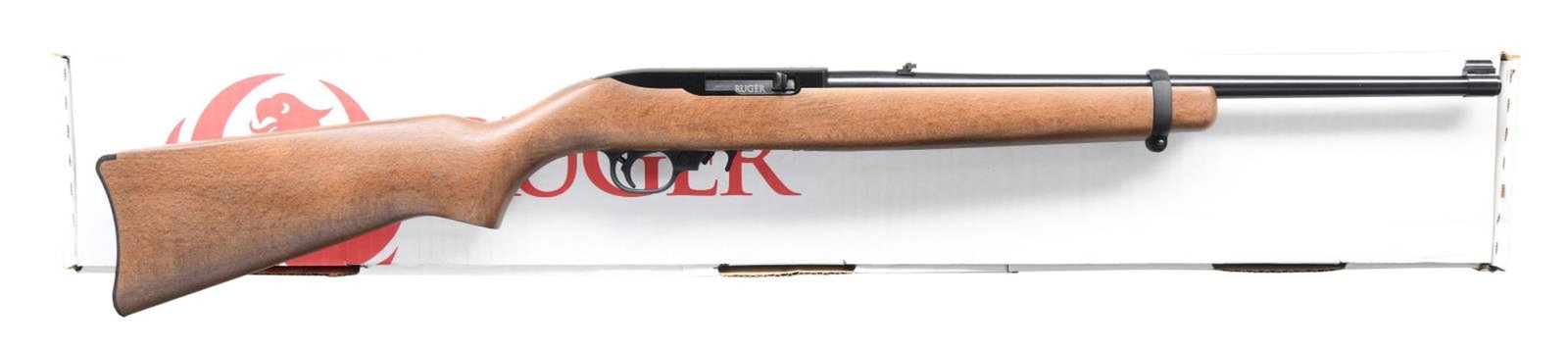 RUGER MODEL 10/22 SEMI-AUTO CARBINE.: Cal. 22 LR. S# 0020-88599. Bbl. 18 1/2" hammer forged with banded brass bead front sight and folding leaf rear. Mfg. 2022 (1964 to date) as Model 01103 with walnut stained hardwood stock, polymer trig