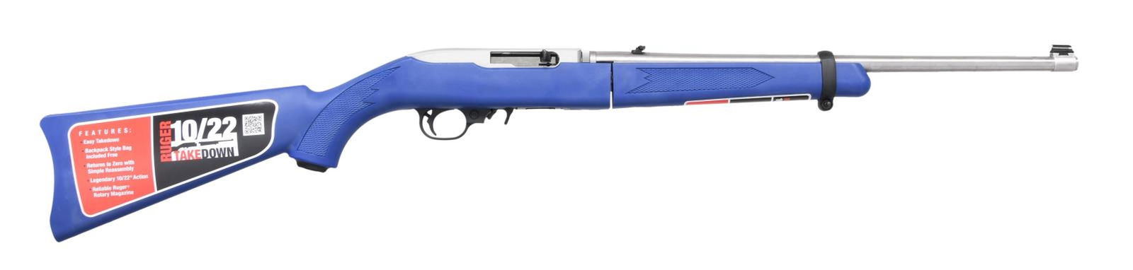 RUGER USA SHOOTING TEAM MODEL 10/22 TAKEDOWN: SEMI-AUTO CARBINE. Cal. 22 LR. S# GOLD-1256. Bbl. 18 1/2" with banded brass bead front sight plus folding leaf rear. Mfg. 2012 (2012 to date for takedowns) as Model 11117 for benefit of USA Shooting T