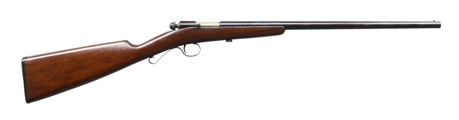 WINCHESTER MODEL 36 BOLT-ACTION SHOTGUN.: Cal. 9mm RF shot shell. NSN. Bbl. 17 3/8" with smooth bore and brass bead. Bolt body has added hand-jeweling. Gumwood stock with wagon wheel hard rubber buttplate and finger curl trigger guard. CONDIT