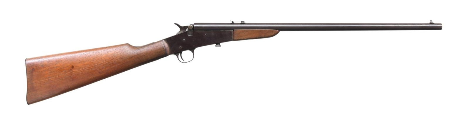 REMINGTON NO. 6 ROLLING BLOCK RIFLE.: Cal. 32 S or L Rimfire. S# 411055. Bbl. 20", round with original sporting sights. Blued takedown single-shot action. Walnut forearm and straight grip stock with sheet metal buttplate. Mfg. 1901-33. CO