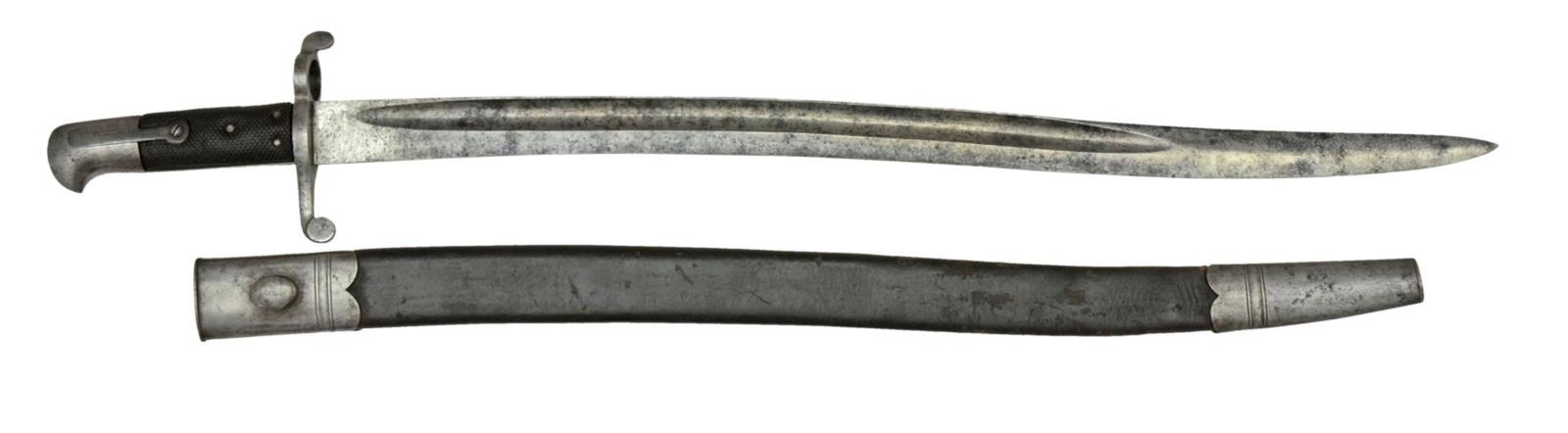 CONFEDERATE IMPORT PATTERN 1856/58 ENFIELD RIFLE: SABER BAYONET BY CHAVASSE. Overall length: 28 1/4". Blade length: 22 7/8”. This type and style of bayonet saw extensive use by Confederate forces during the Civil War. This example has no Britis