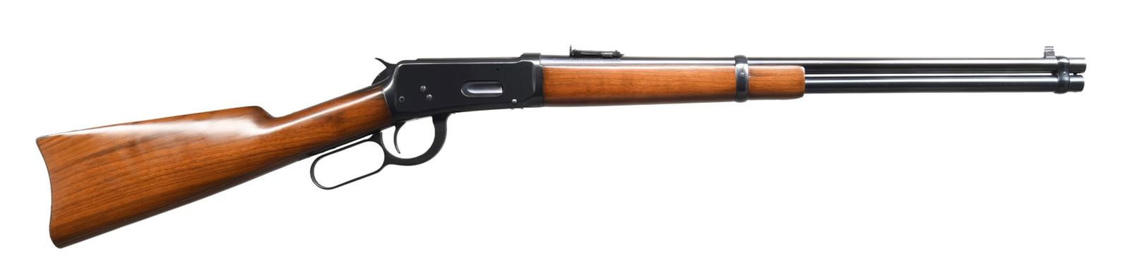 WINCHESTER 1894 LEVER ACTION SRC.: Cal. 30 WCF. S# 978791. Bbl. 20" w/ brass bead pinned blade replacement front sight & folding lead carbine rear sight. Full length mag. Action has saddle ring on left side. Band fastened forearm & wal
