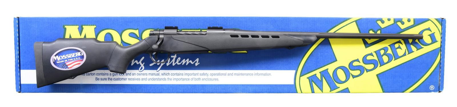 MOSSBERG 4X4 BOLT ACTION RIFLE WITH MATCHING: FACTORY BOX. Cal. 270 Win. S# BA373665. Bbl. 24 1/4". 4X4 bolt action rifle mfg. by Mossberg. The left side of the half fluted bbl. is marked with the Mossberg trademark logo, followed by the model an