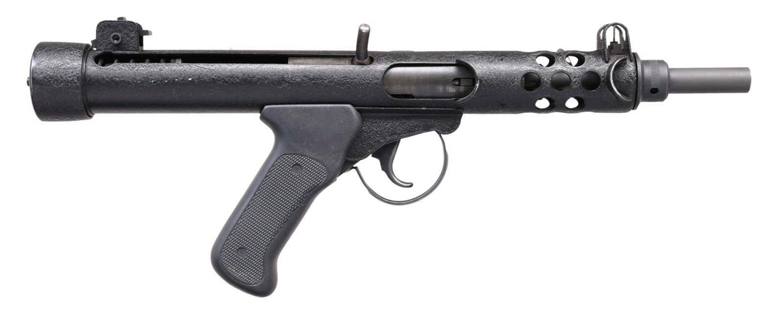 PAWS ZX10A1 SEMI AUTO PISTOL.: Cal. 45 ACP. S# 10-1039. Bbl. 7". Post front sight with protective ears. Adjustable aperture rear sight. American-made closed-bolt Sterling-style pistol. Wrinkle finish with a parkerized finish. Hard