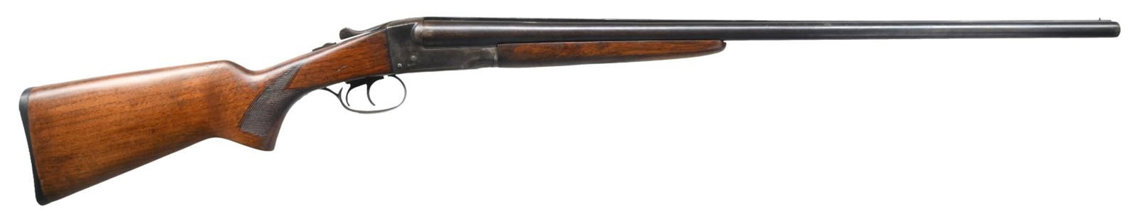 J. STEVEN'S SPRINGFIELD MODEL 5100 SXS SHOTGUN.: Cal. 20 ga. 2 3/4". NSN. Bbl. 28" w/ fixed IC & Mod chokes. Brass front bead w/ white mid bead. Case colored boxlock action. Double triggers. Extractors. Heavy splinter forearm w/ pistol grip stock of