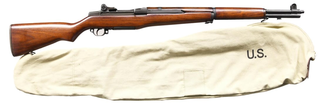 U.S. WWII WINCHESTER M1 GARAND SEMI-AUTO MILITARY: RIFLE. Cal. 30-06. S# 2461741. Bbl.24". Replacement bbl. marked on right side w/ upper case "S", inverted "23" & indistinct oval marking resembling "WP" proof. Throat gauges 2.0, muzzle gauges 1.0. T1