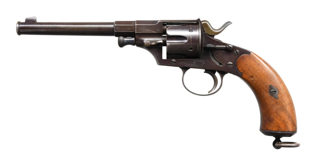 IMPERIAL GERMAN 1879 REICHS REVOLVER.: Cal. 11mm German Ordnance. S# 4760. Bbl. 7 1/4". Blade front sight. V-notch rear sight. Right side of the frame has "S&S. V.C.S. C.G.H./SUHL" maker marking. Hammer is not cocking properly and will req