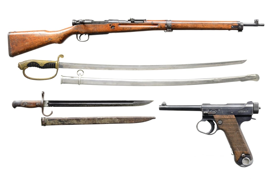 WW2 PACIFIC WAR BRINGBACK GROUPING.: This lot was brought back by Alfred L. St. John SK3C of the 31st Naval Construction battalion. The items are housed in a modern black hardcase & 1946 dated capture papers are present that list "ONE JA