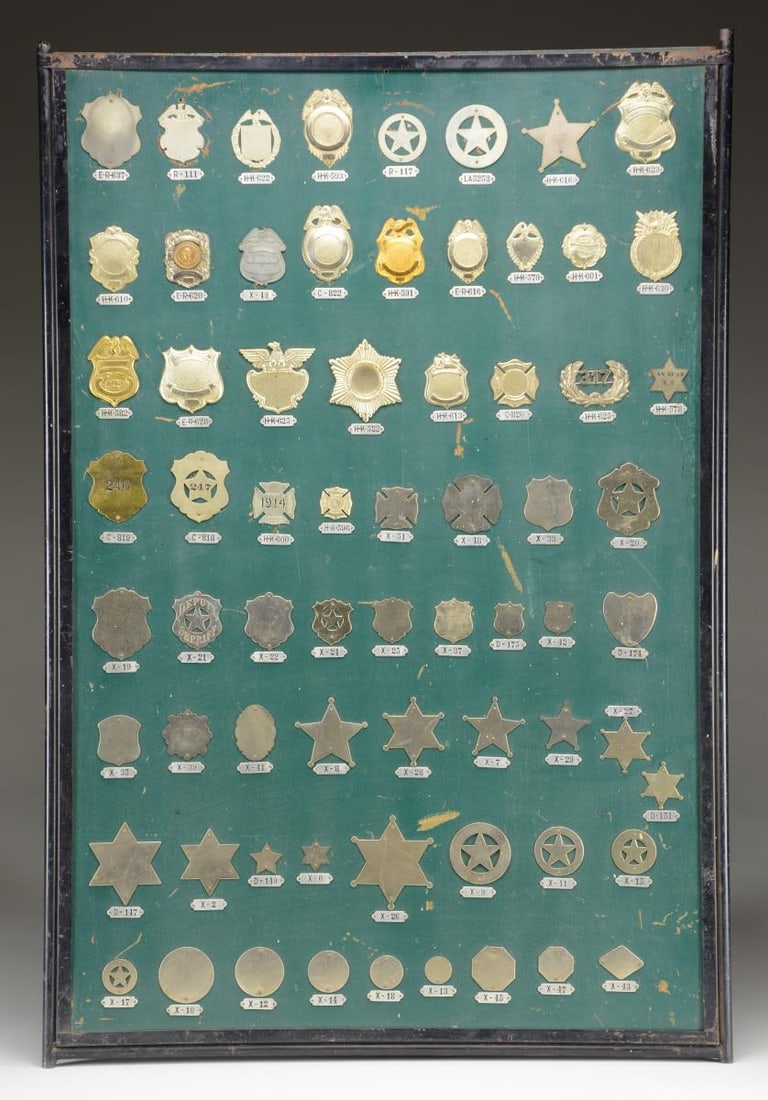Unique Police Badge Manufacturer’s Sample Board. Auction